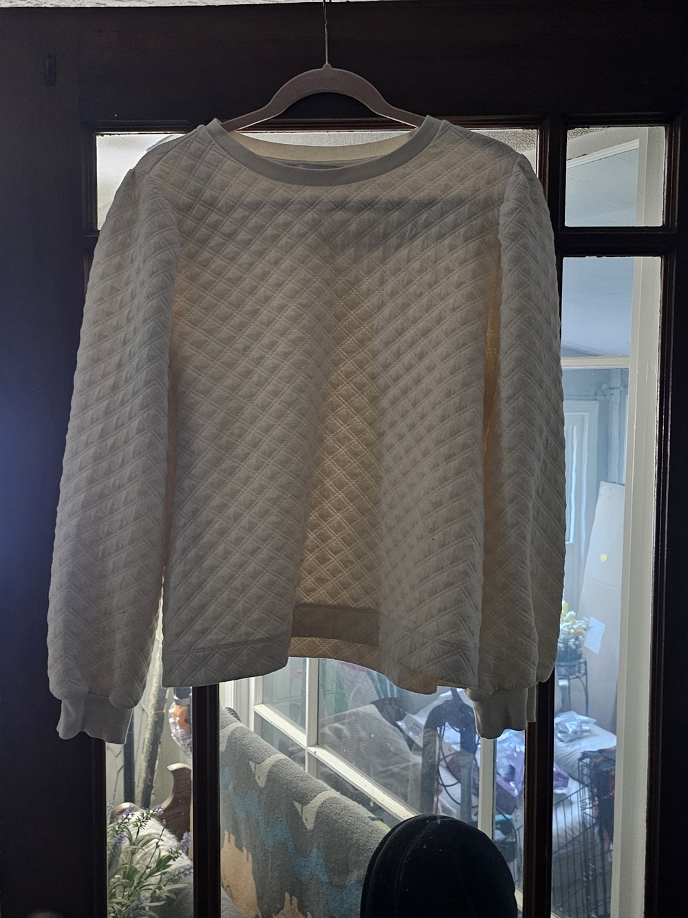 LOFT Cream Quilted Crewneck Sweater
